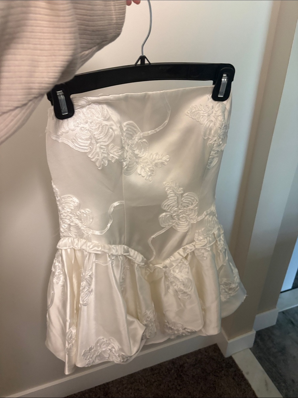 Anthropologie Ivory Strapless Embroidered Peplum Mini Dress